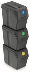 Set košov na triedený odpad, 3 x 20 l, sivá