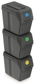 Set košov na triedený odpad, 3 x 20 l, sivá