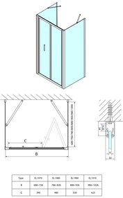 Polysan EASY, 3-stenový sprchový kút 700x900mm, skladacie dvere, L/P varianta, číre sklo, EL1970EL3315EL3315