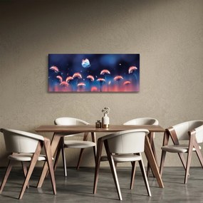Obraz púpav s modrým motýľom (120x50 cm)