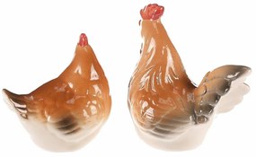 Keramická dekorácia Sliepočka a kohútik, 8 x 8 x 6cm, súprava 2 ks