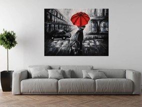 Gario Ručne maľovaný obraz Červený bozk v daždi Rozmery: 70 x 100 cm