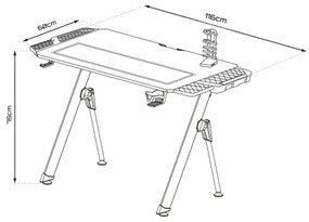 Herný stôl FALCON s LED RGB podsvietením 116x60 cm čierna