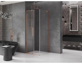 Mexen Velar L, sprchový kút s posuvnými dverami 90 x 90 cm, 8mm číre sklo, medená matná, 871-090-090-03-65