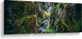 Obraz - Rieka v skalnatom údolí (s hodinami) (90x30 cm)
