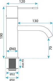 Rea Venti, umývadlová batéria h-190, medená matná, REA-B9786