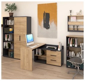 Rohový PC stolík Klodekas 9 (grafit + dub artisan) . Vlastná spoľahlivá doprava až k Vám domov. 1116370