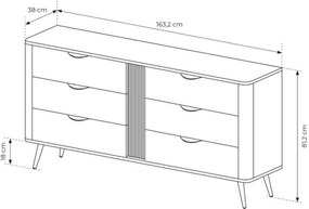 Komoda Edrin 163 cm so zásuvkami - dub dunin / čierna