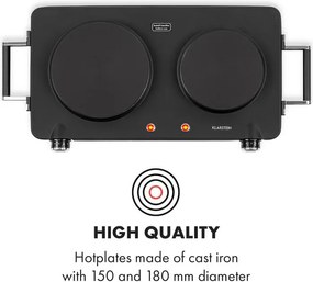 Klarstein Cookorama, elektrický varič, dvojplatničkový, 1900 – 2250 W, 150/180 mm Ø, 5 úrovní, čierna