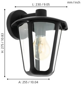 Eglo 98121 - Vonkajšie nástenné svietidlo MONREALE 1xE27/60W/230V IP44 čierna