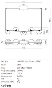 Redo 01-3244 - LED Stmievateľný luster na lanku SINCLAIR LED/35W/230V CRI 93 IP21