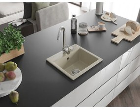 Mexen Milo, 1-komorový granitový drez 435x410x171 mm a chrómová batéria Telma, béžová, 6505-69-670200-00