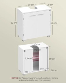 VASAGLE skrinka pod umývadlo, kúpeľňová skrinka 30×60×60 cm, mračná biela