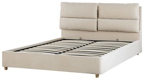 Zamatová posteľ s úložným priestorom 160 x 200 cm béžová BATILLY Beliani