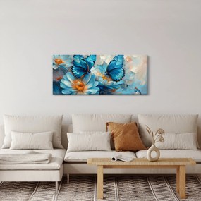 Obraz - Modrí motýle (120x50 cm)