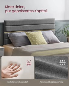 VASAGLE čalúnený rám postele, vhodný pre matrac 140 x 200 cm, šedý