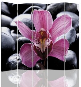 Ozdobný paraván Růžový zenový květ - 180x170 cm, päťdielny, klasický paraván