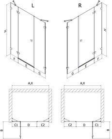 Mexen Lunar, ľavé otočné sprchové dvere 130 cm, 8mm číre sklo, biely profil, 834S-130-050-20-00-L