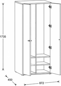 Šatníková skriňa FRAME, 2 oddiely, 872 x 450 x 1735 mm, PUSH-lock, biela