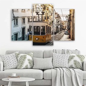 Obraz na plátně třídílný Tramvaj Lisabon City - 60x40 cm