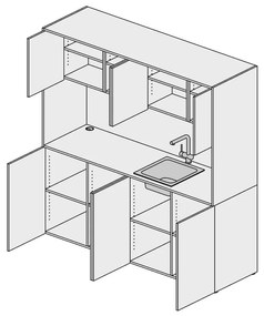 PLAN Kuchynka NIKA s drezom a batériou 1963 x 600 x 2000 mm, sivá, pravá