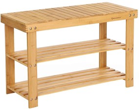 Lavica na topánky, bambusový botník s 3 policami, prírodný