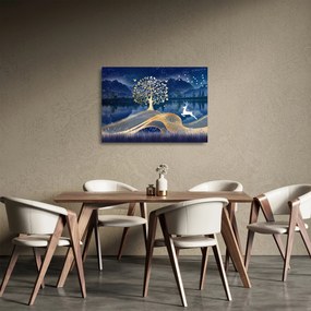 Sklenený obraz jeleňov pri splne (70x50 cm)