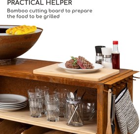 Blumfeldt Savage 2.0 Wide, ohnisko s grilom, bambusová doska na krájanie, ochranný kryt