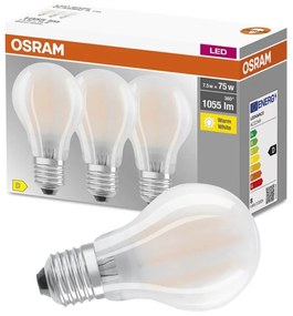 3PAK LED žiarovka E27 A60 7,5W = 75W 1055lm 2700K Warm 300° Filament OSRAM BASE