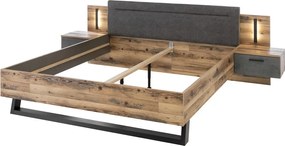 Posteľ s nočnými stolíkmi Sarnia 180x200 cm, zrubová doska/tmavý betón