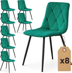 Sada ôsmich jedálenských stoličiek MILO zamatové, fľaškovo zelené / čierne nohy (8 ks)