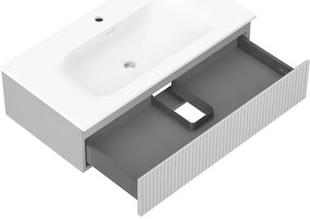 Mexen Rivel, kúpeľňová skrinka 90 cm s umývadlom Vela, 1 zásuvka, drážkovaná, šedá matná/biela matná, 91A20-09023-1-BF62-W23M01