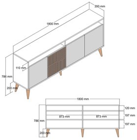 Dizajnová komoda Cadelaria 180 cm vzor biely mramor