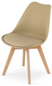 Jedálenský set 1 + 4, biely stôl TESSA 120x60 cm dekor dub + béžová stolička BALI MARK s bukovými nohami