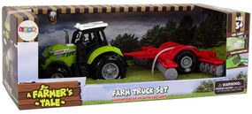 LEAN TOYS Zelený traktor s hrabľami