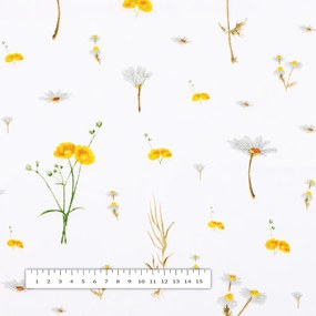 Biante Bavlnený behúň na stôl Sandra SA-497 Žlté bylinky na bielom 35x120 cm