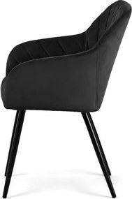 Sada štyroch jedálenských stoličiek VELTO zamatové, čierne / čierne nohy (4 ks)