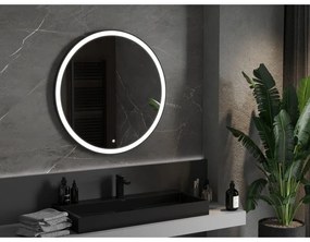 Mexen Esso, okrúhle LED podsvietené kúpeľňové zrkadlo 90 cm, 6000K, vykurovacia podložka proti zahmlievaniu, čierny rám, 9825-090-090-611-70