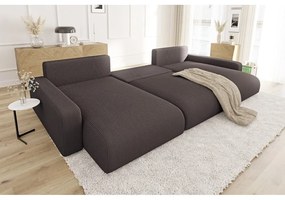 Hnedá menčestrová rozkladacia/s úložným priestorom rohová pohovka Sara – Ropez