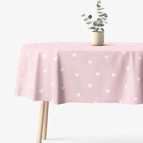 Goldea oválny obrus 100% bavlnené plátno - srdiečka na púdrovo ružovom 140 x 180 cm