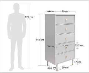 Svetlosivá vysoká komoda 70x141 cm Elizabeth – CosmoLiving by Cosmopolitan