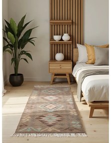 Svetlomodrý/béžový obojstranný ručne tkaný vlnený behúň 60x190 cm Kamal Dune – Nouristan