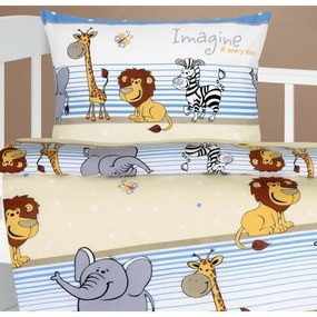 Bellatex Bavlnené obliečky do postieľky AgataSafari modré, 90 x 135 cm, 45 x 60 cm