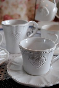Keramická šálka s tanierikom so srdiečkom Heart - 12*9*7 cm / Ø 15*2 cm / 220 ml