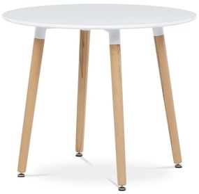 Stůl jídelní DT-306 WT, 90x90x74 cm, MDF - bílý matný lak, kovová kostrukce, dřevěné nohy