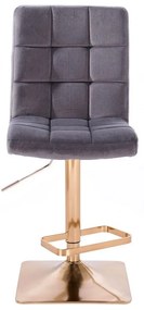 LuxuryForm DESIGN Barová stolička TOLEDO VELUR na zlatej hranatej podstave - tmavo šedá