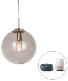 Inteligentné závesné svietidlo mosadzné s dymovým sklom 30 cm vrátane Wifi ST64 - Ball
