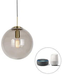 Inteligentné závesné svietidlo mosadzné s dymovým sklom 30 cm vrátane Wifi ST64 - Ball