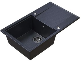 Sink Quality Sink55, kuchynský granitový drez 780x460x215 mm + grafitový sifón, čierna škvrnitá, SKQ-SINK.B.1KDOL.XB