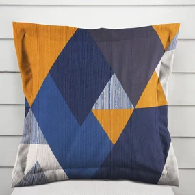 Biante Bavlnená obliečka na vankúš s lemom Sandra SA-390 Modro-béžovo-oranžové trojuholníky 50 x 50 cm